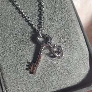 Lex & Lu Chisel Stainless Steel Polished Key & Crown Pendant Necklace